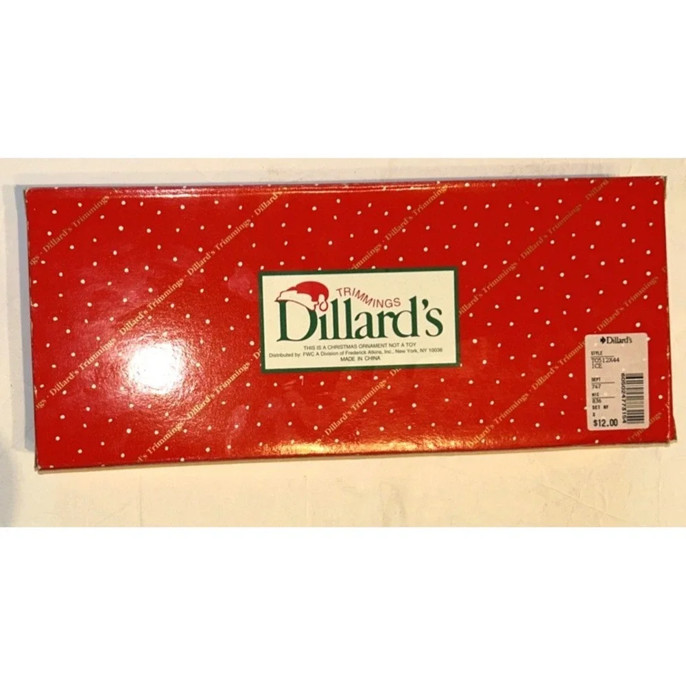 Vintage Dillard's Santa‎ Glass Ornament Christmas Glitter Clear Set Of 3